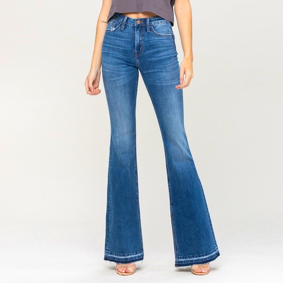 Flying Monkey Denim - FLYING MONKEY Hi Rise Super Flare Raw Hem Jeans 27